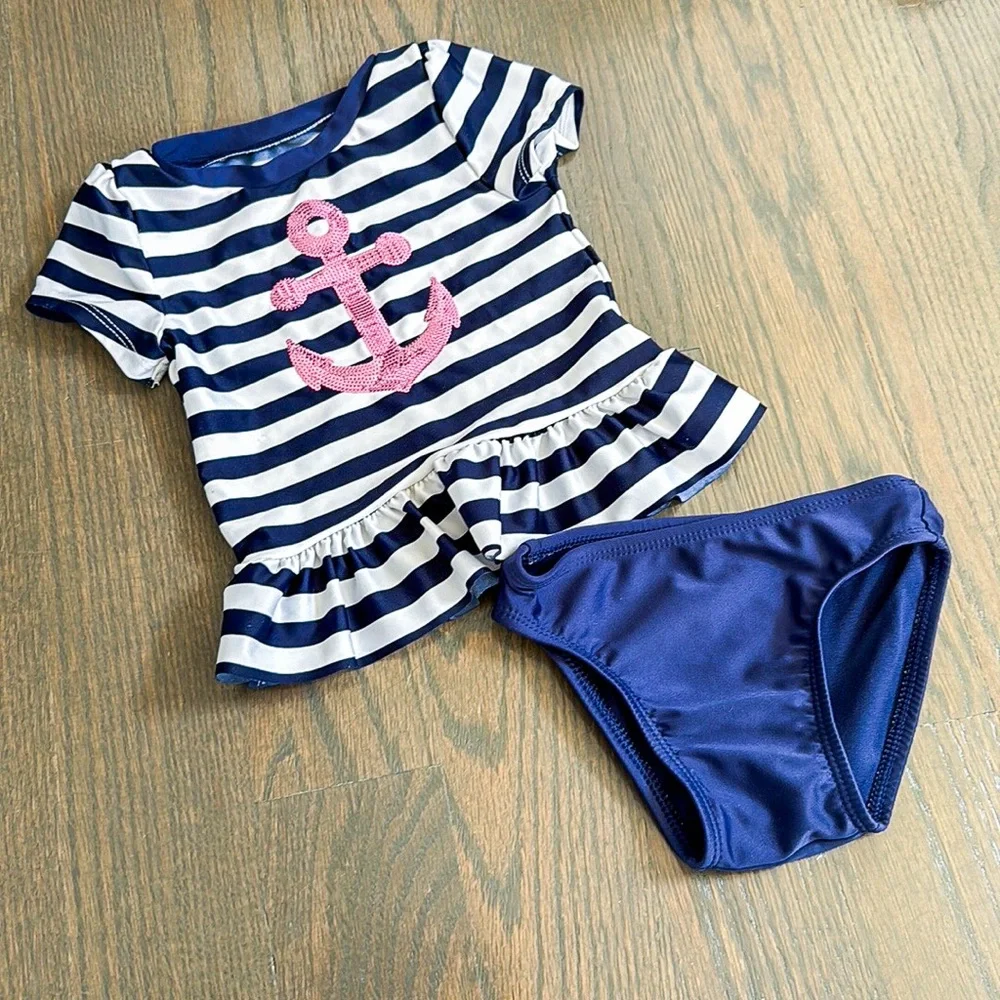 Cat & Jack Nautical Anchor Stripe 2-Piece Swimsuit Baby 18M